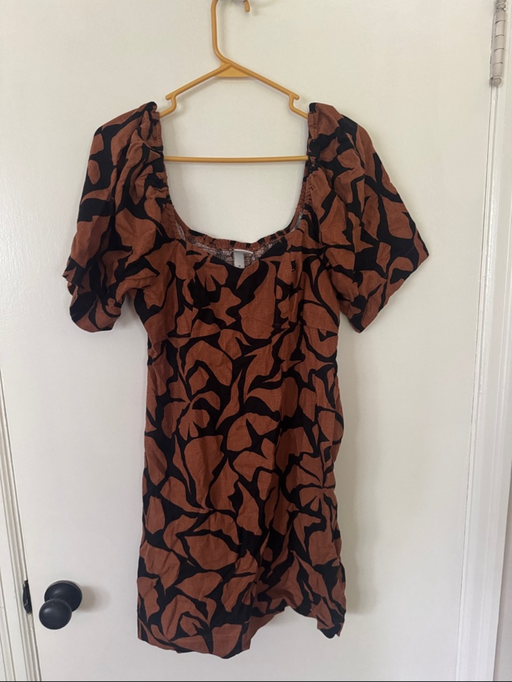 a new day Brown and Black Abstract-Print Puff-Sleeve Mini Dress